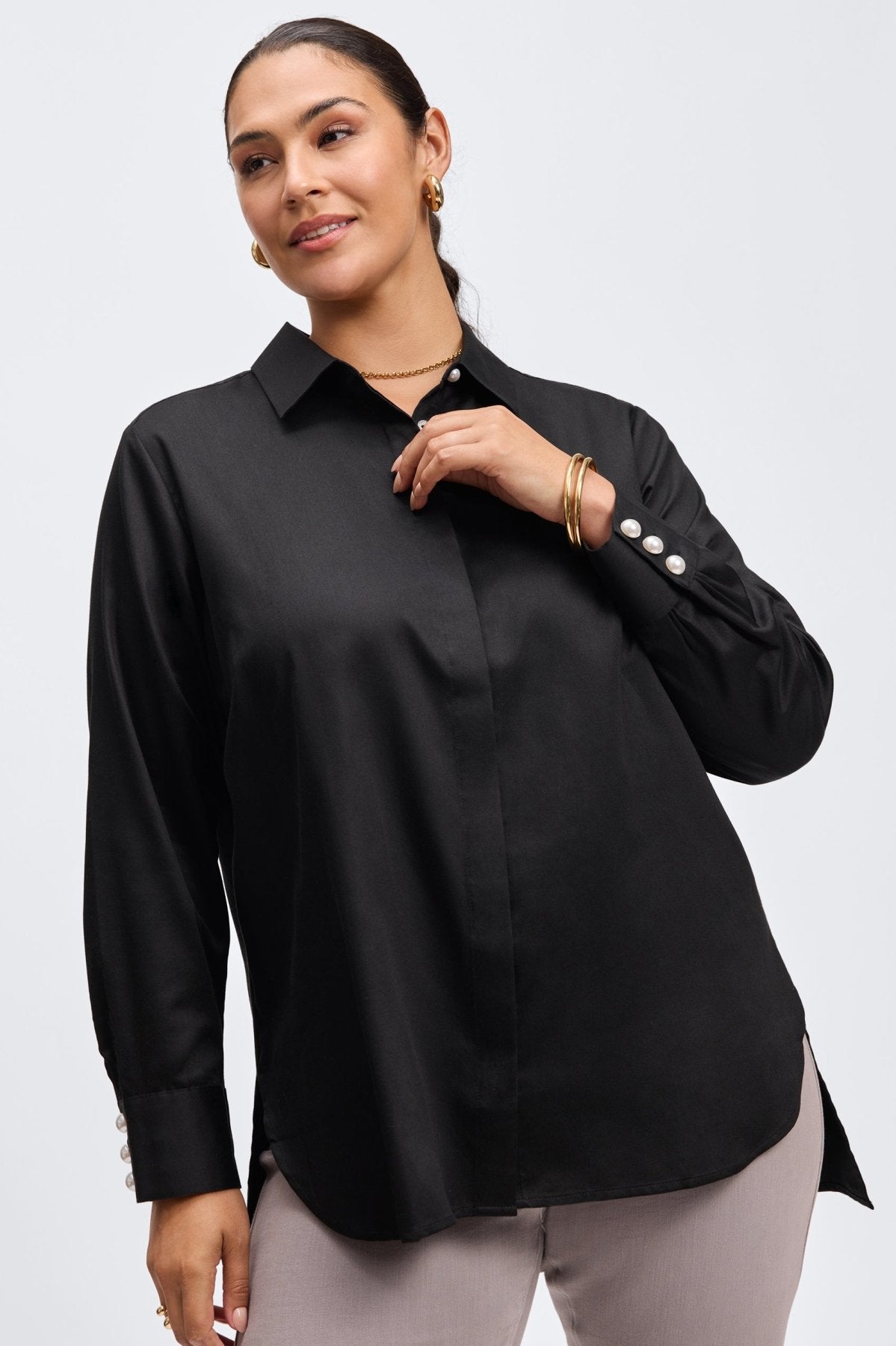 Pearl Plus No Iron Stretch Matte Sateen Long Sleeve Shirt