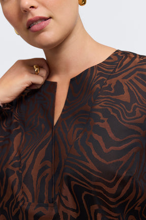 Alicia Plus Zebra Jacquard Long Sleeve Popover Shirt