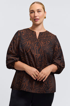 Alicia Plus Zebra Jacquard Long Sleeve Popover Shirt