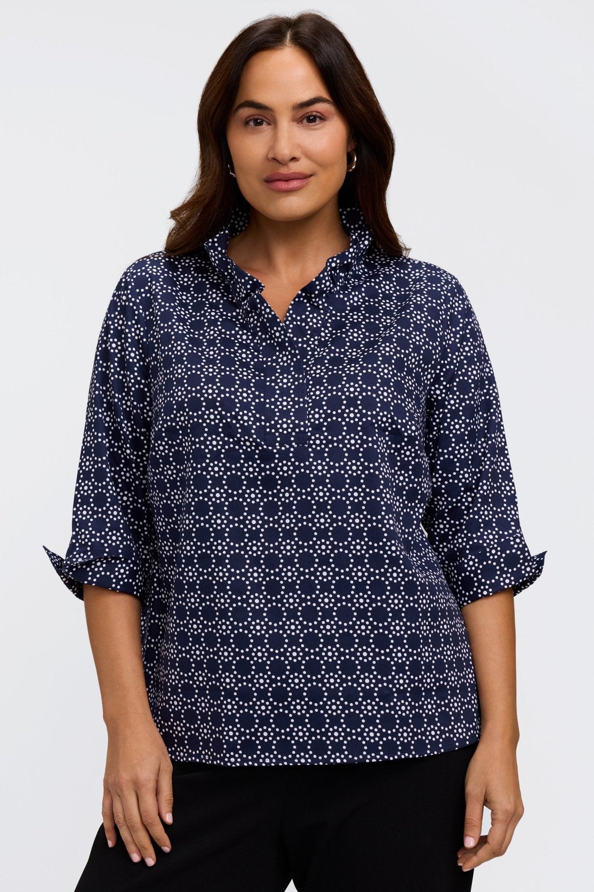 Tammy Plus Geo Circles 3/4 Sleeve Popover Shirt