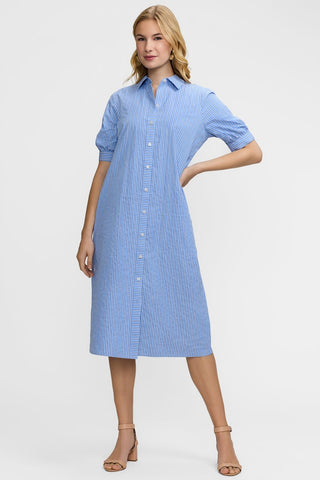 Esther Petite Blue Seersucker Elbow Sleeve Dress