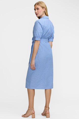 Esther Petite Blue Seersucker Elbow Sleeve Dress