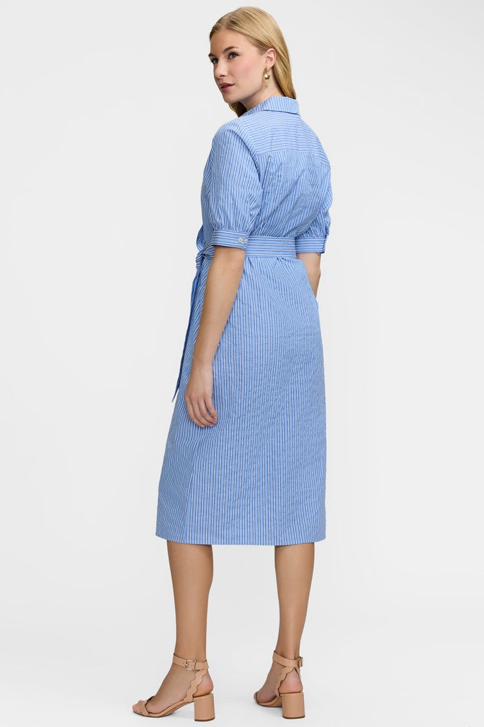 Esther Blue Seersucker Elbow Sleeve Dress