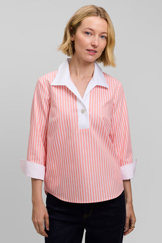Catalina Stripe No Iron Pinpoint 3/4 Sleeve Popover Shirt