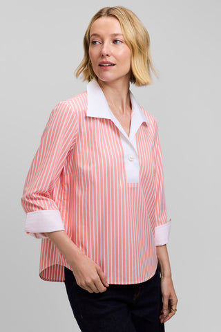 Catalina Stripe No Iron Pinpoint 3/4 Sleeve Popover Shirt