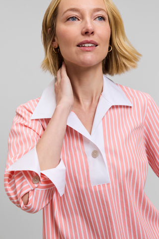 Catalina Stripe No Iron Pinpoint 3/4 Sleeve Popover Shirt