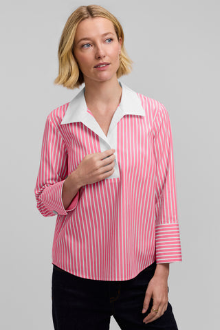 Catalina Stripe No Iron Pinpoint 3/4 Sleeve Popover Shirt