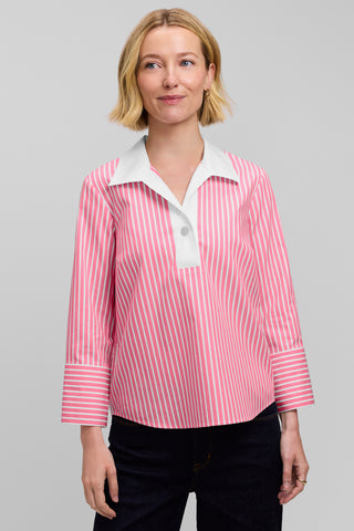 Catalina Stripe No Iron Pinpoint 3/4 Sleeve Popover Shirt