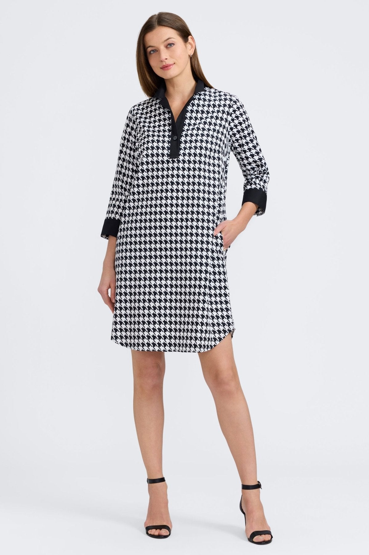 Sloane Classic Houndstooth 3/4 Sleeve Dress