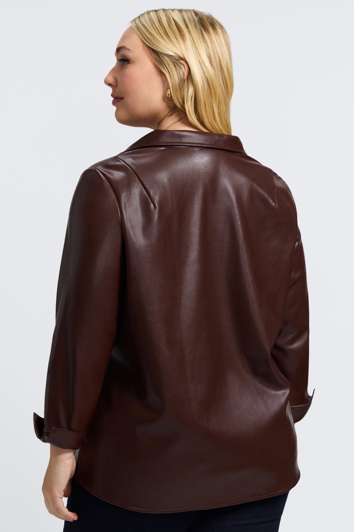 Agnes Plus Vegan Leather Long Sleeve Popover Shirt