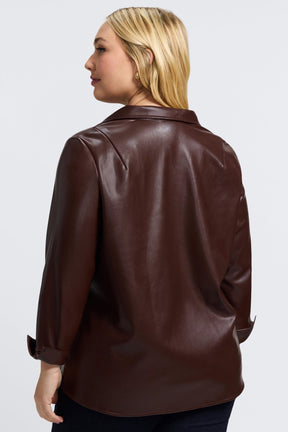 Agnes Plus Vegan Leather Long Sleeve Popover Shirt