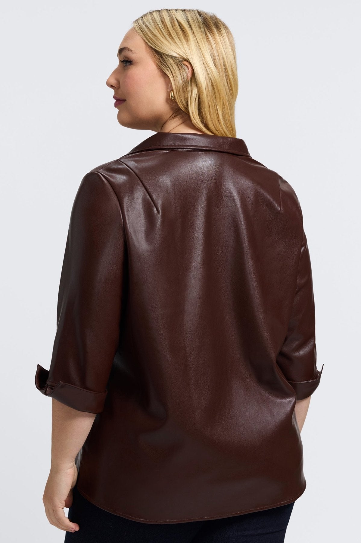 Agnes Plus Vegan Leather 3/4 Sleeve Popover Shirt
