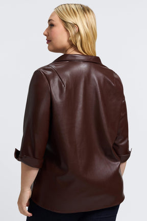 Agnes Plus Vegan Leather 3/4 Sleeve Popover Shirt