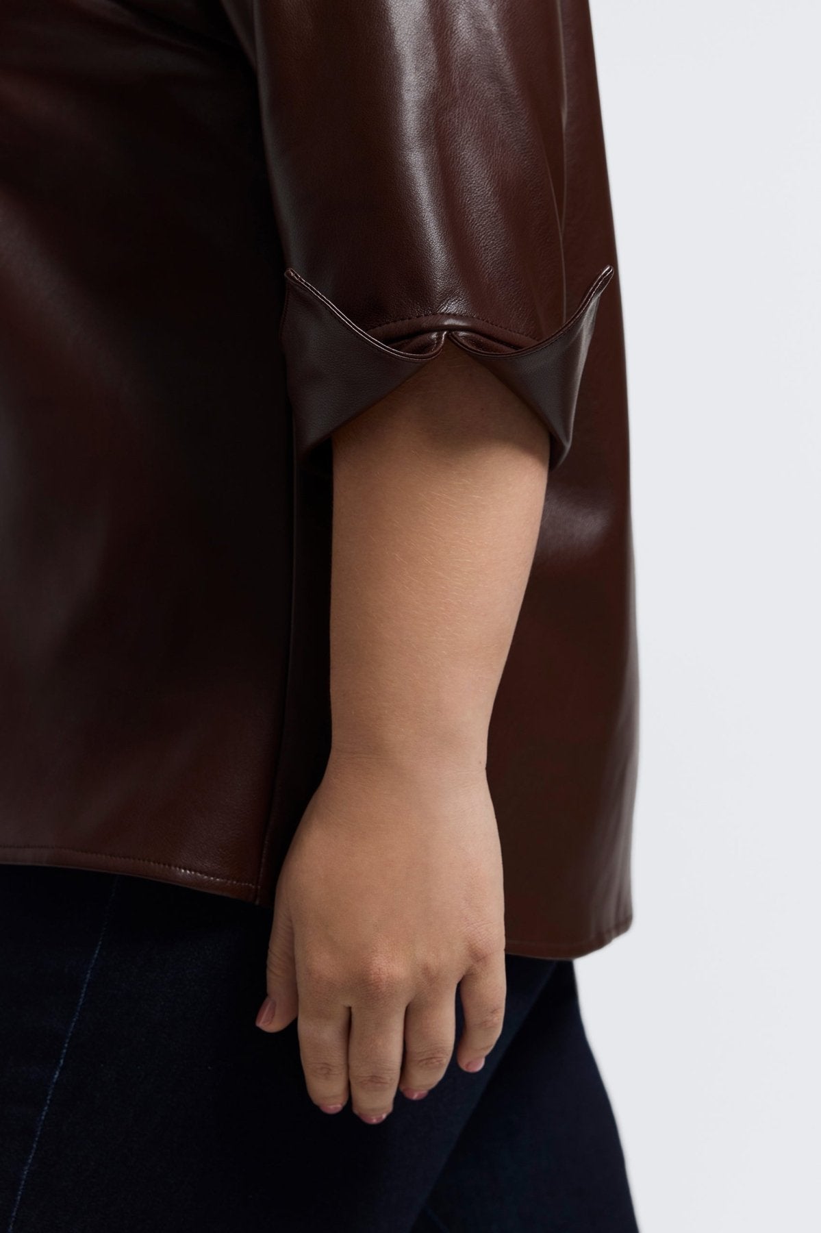 Agnes Plus Vegan Leather 3/4 Sleeve Popover Shirt
