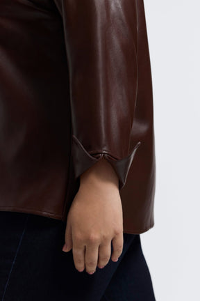 Agnes Plus Vegan Leather Long Sleeve Popover Shirt