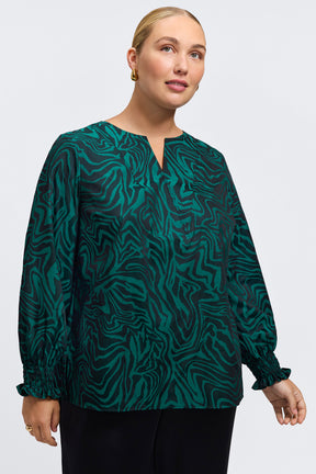 Alicia Plus Zebra Jacquard Long Sleeve Popover Shirt