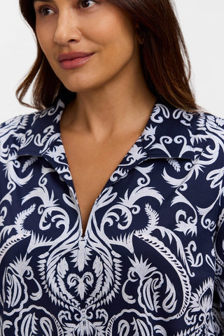 Agnes Plus Printed Damask Long Sleeve Popover Shirt