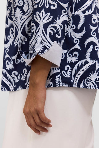 Agnes Plus Printed Damask Long Sleeve Popover Shirt
