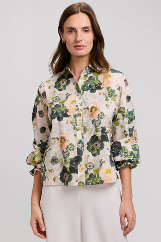 Vivienne Painted Bouquet Long Sleeve Short Shirt