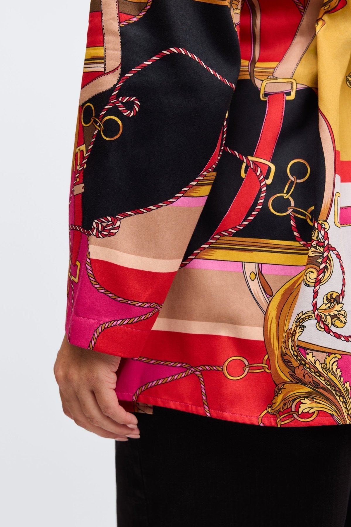 Carolina Plus Buckle Scarf Print Long Sleeve Shirt Jacket