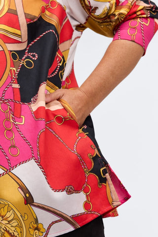 Carolina Plus Buckle Scarf Print Long Sleeve Shirt Jacket