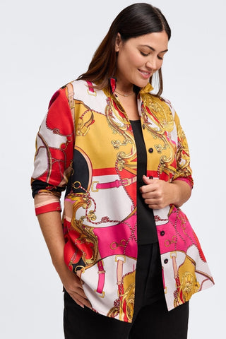 Carolina Plus Buckle Scarf Print Long Sleeve Shirt Jacket