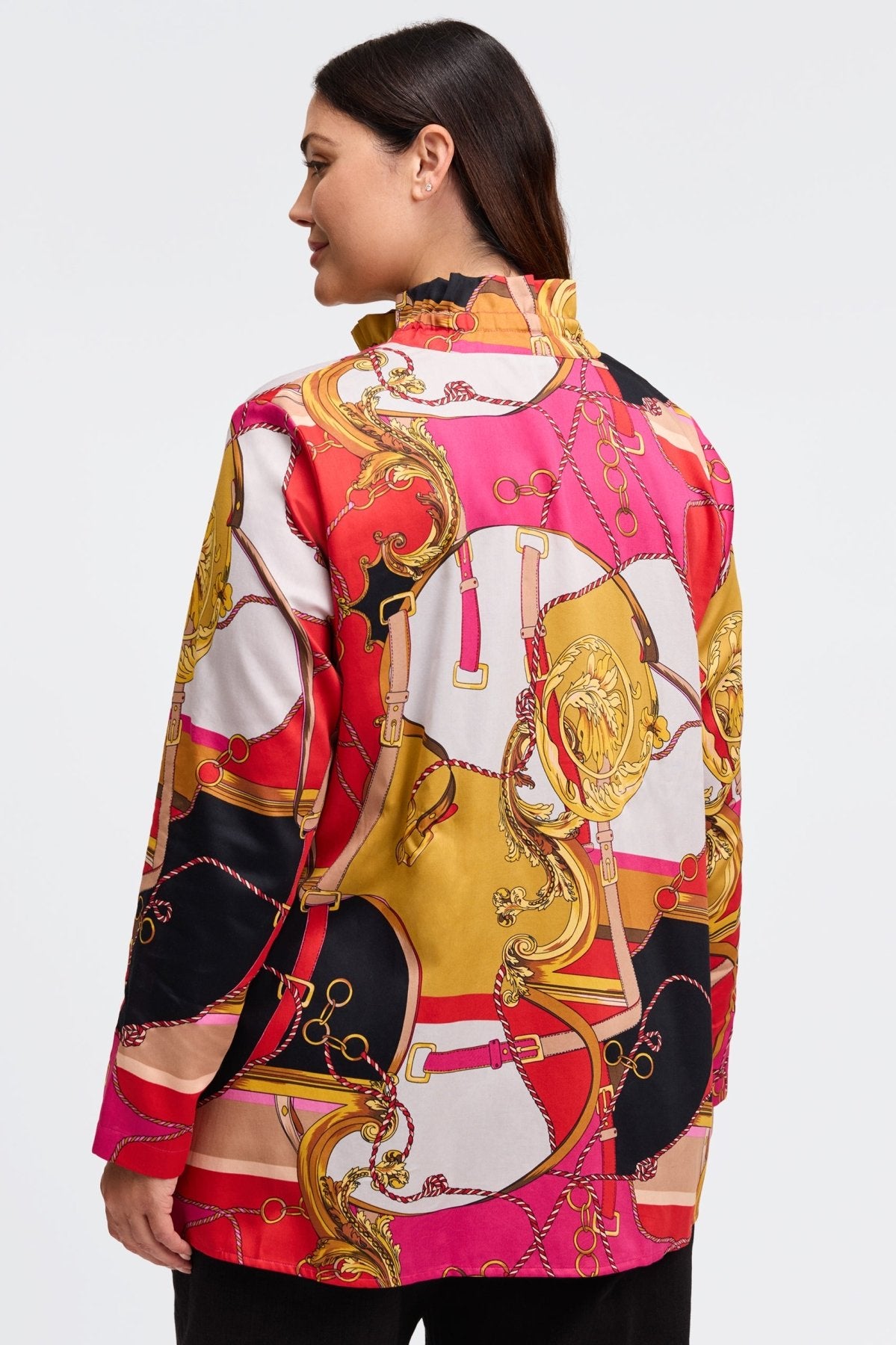 Carolina Plus Buckle Scarf Print Long Sleeve Shirt Jacket