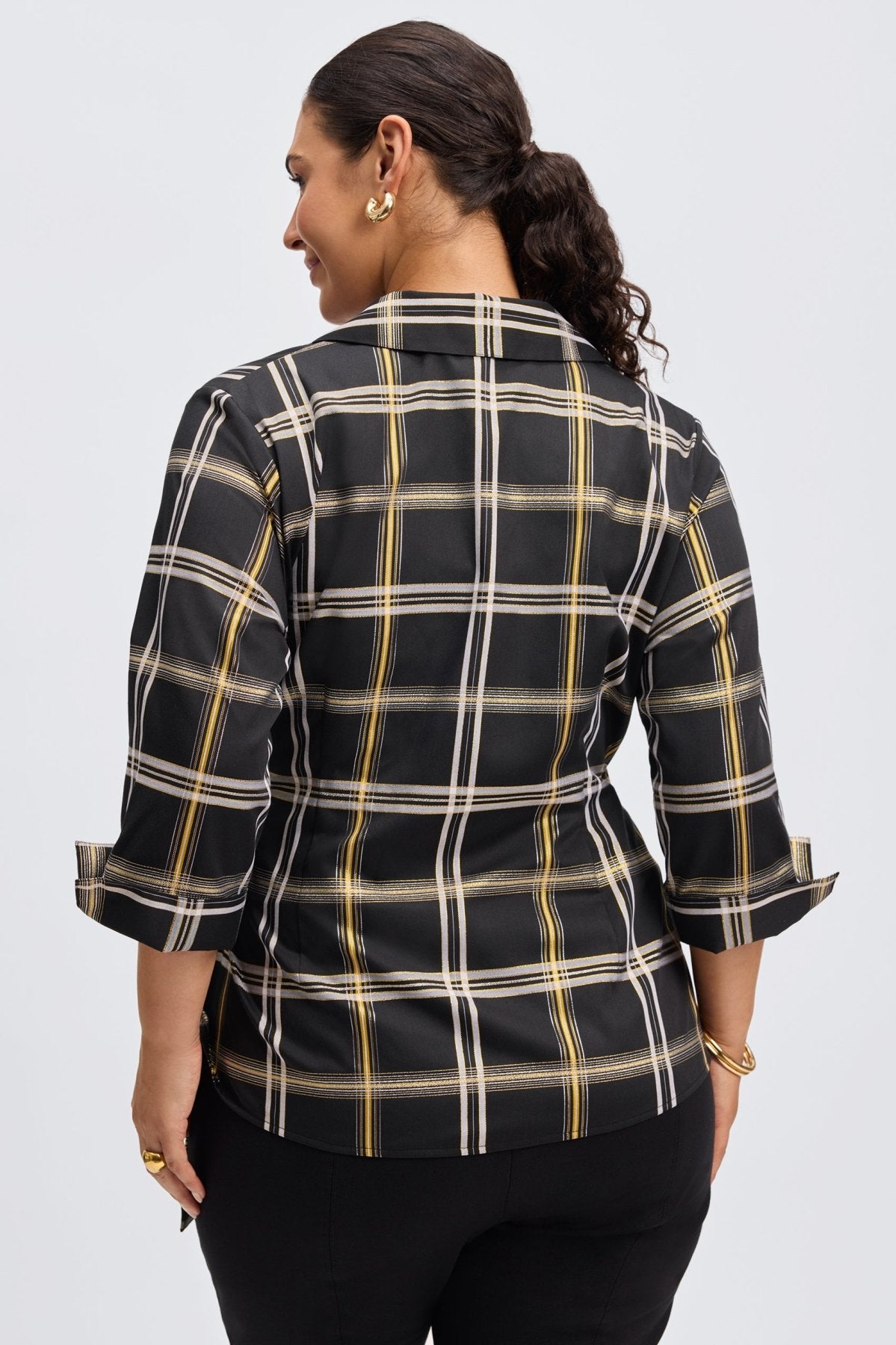 Salina Plus Gold & Silver Lurex Plaid Long Sleeve Shirt