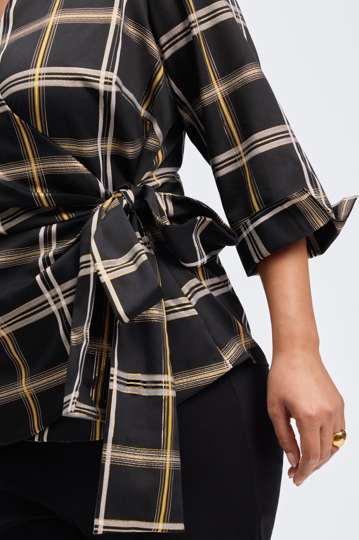 Salina Plus Gold & Silver Lurex Plaid Long Sleeve Shirt
