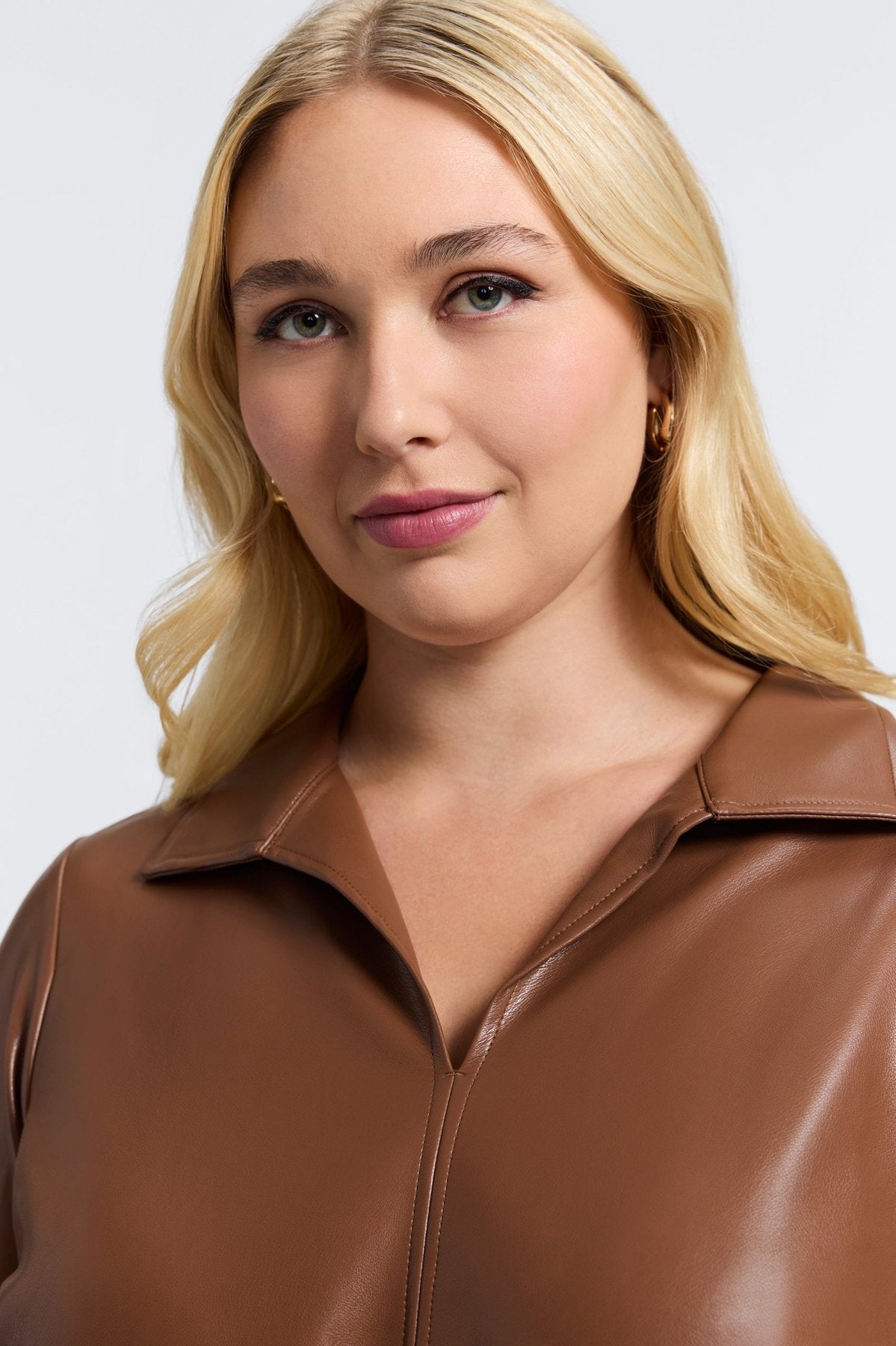Agnes Plus Vegan Leather 3/4 Sleeve Popover Shirt