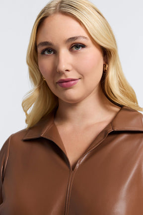 Agnes Plus Vegan Leather 3/4 Sleeve Popover Shirt