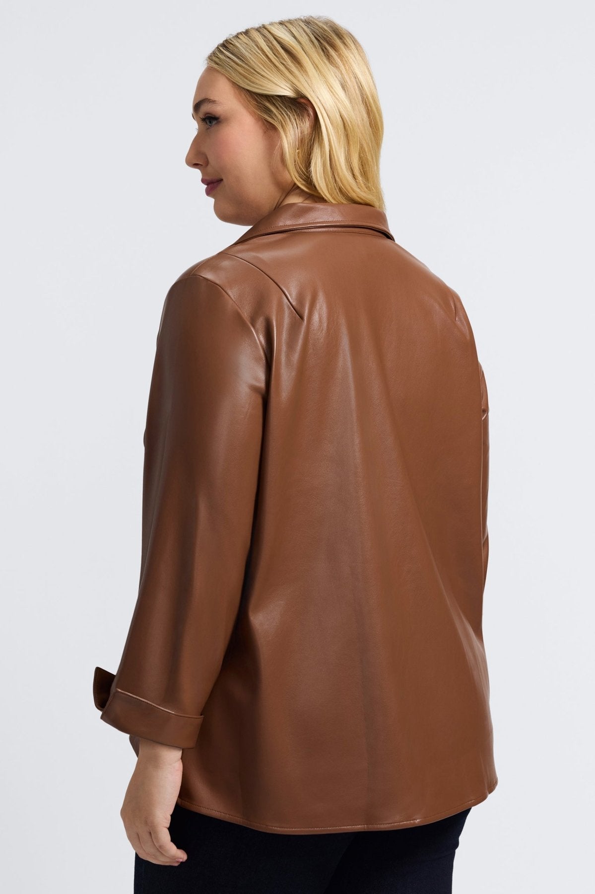Agnes Plus Vegan Leather Long Sleeve Popover Shirt