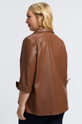 Agnes Plus Vegan Leather 3/4 Sleeve Popover Shirt