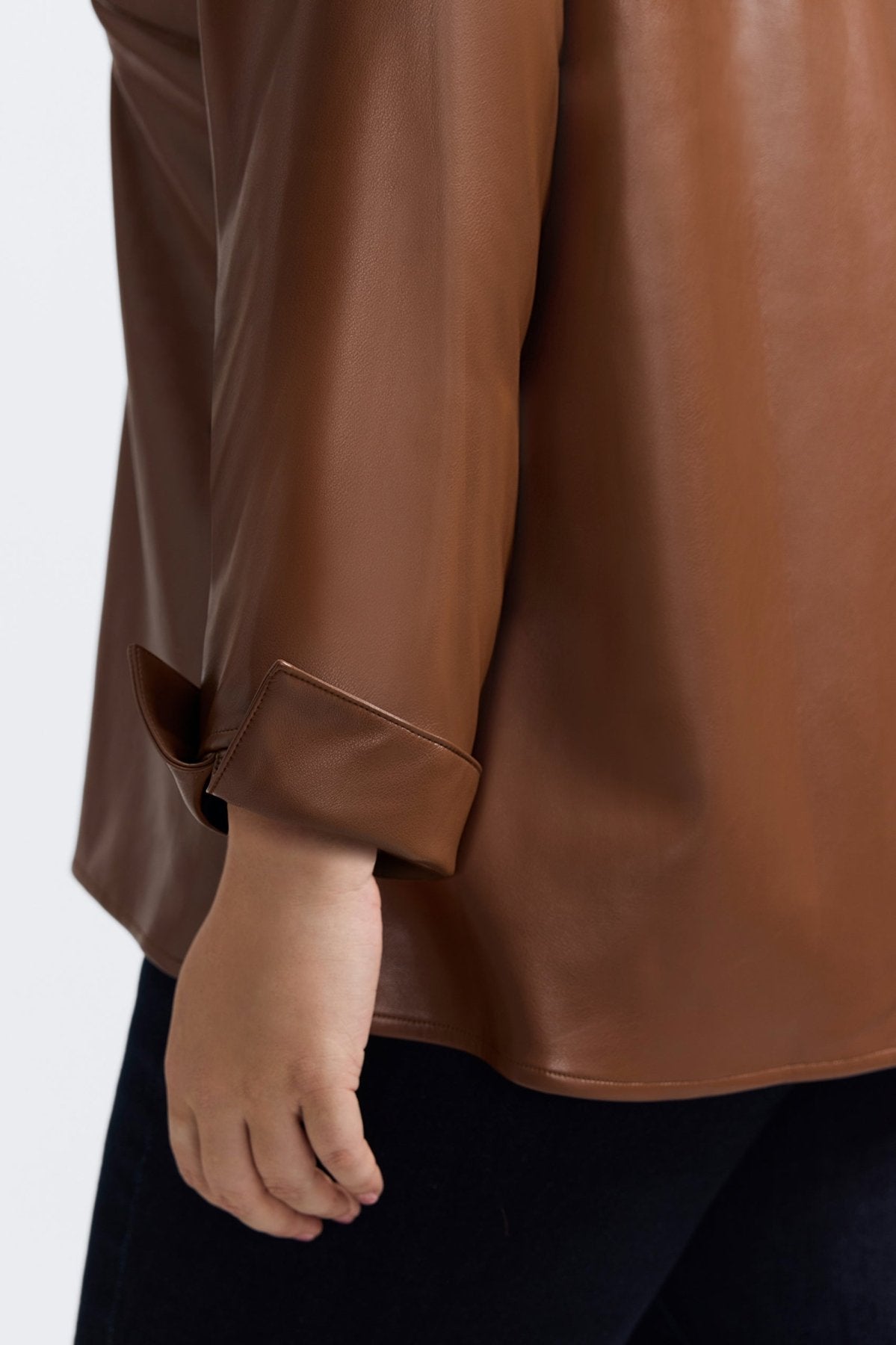 Agnes Plus Vegan Leather Long Sleeve Popover Shirt