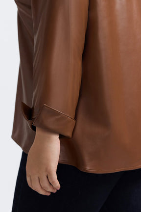 Agnes Plus Vegan Leather Long Sleeve Popover Shirt