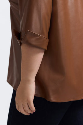 Agnes Plus Vegan Leather 3/4 Sleeve Popover Shirt