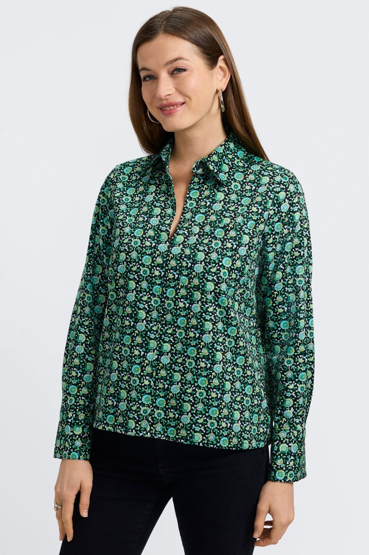 Bella Geo Floral Long Sleeve Popover Shirt
