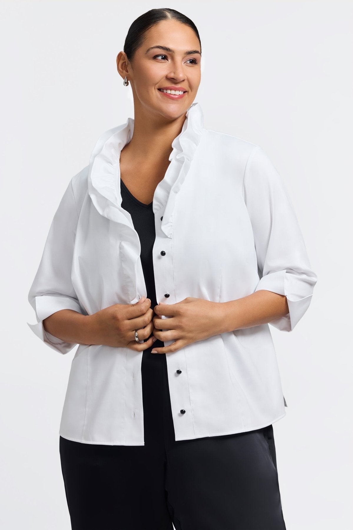 Edith Plus Stretch Matte Sateen 3/4 Sleeve Shirt Jacket