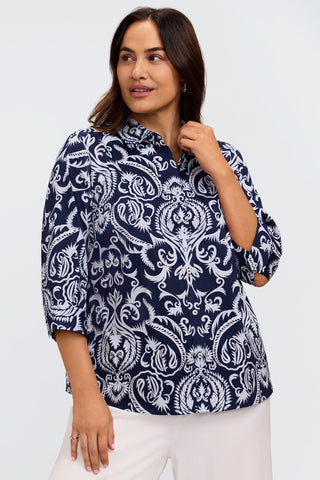 Hampton Plus Printed Damask 3/4 Sleeve Shirt