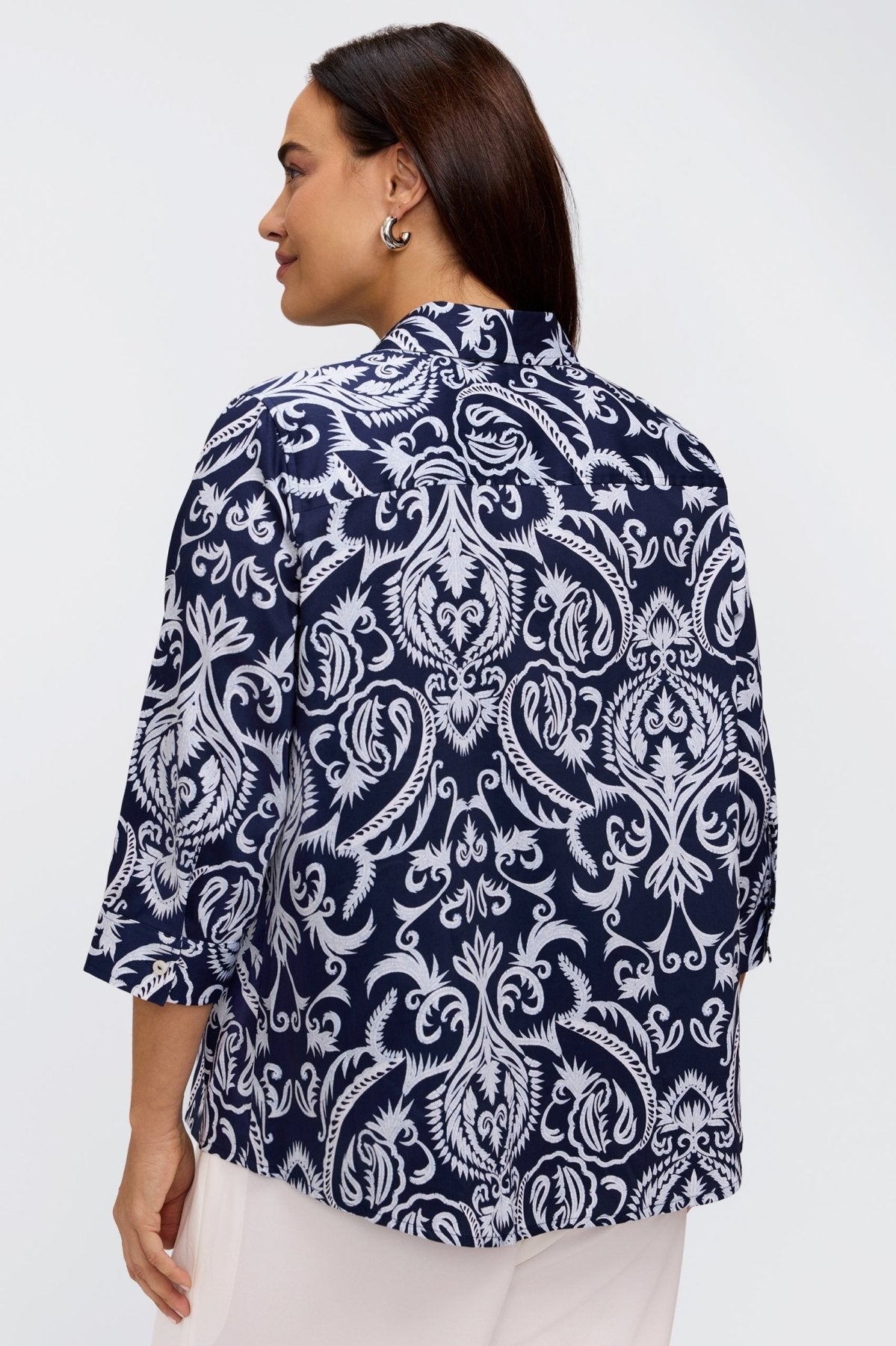 Hampton Plus Printed Damask 3/4 Sleeve Shirt
