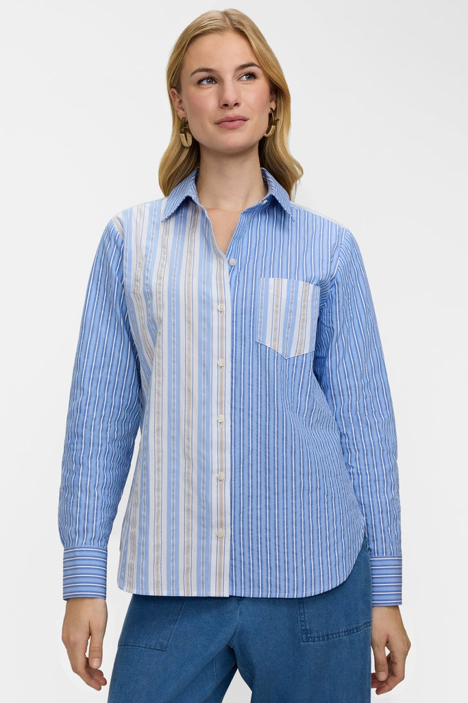 Meghan Seersucker Colorblock Long Sleeve Shirt