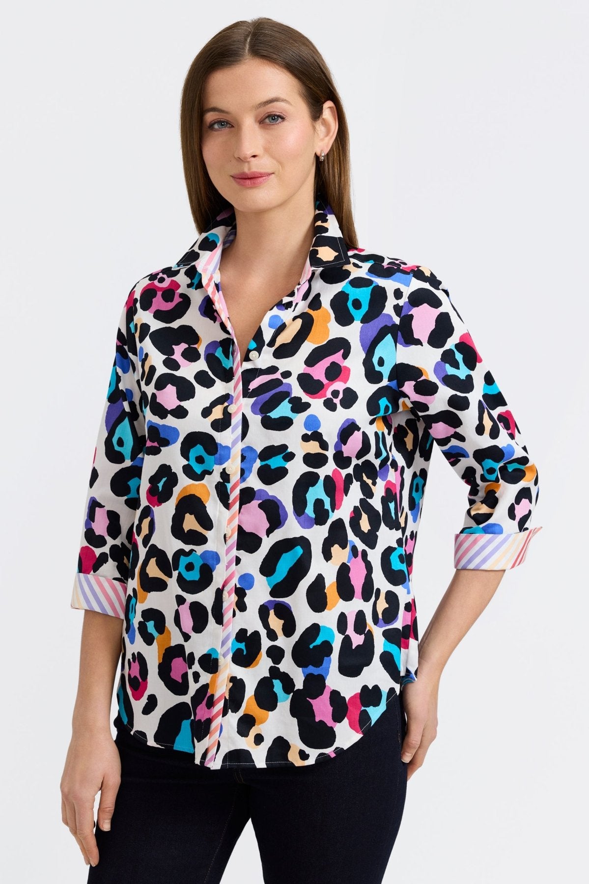 Charlie Multicolor Leopard 3/4 Sleeve Shirt