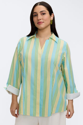 Taylor Plus No Iron Pinpoint Ombre Stripe 3/4 Sleeve Shirt