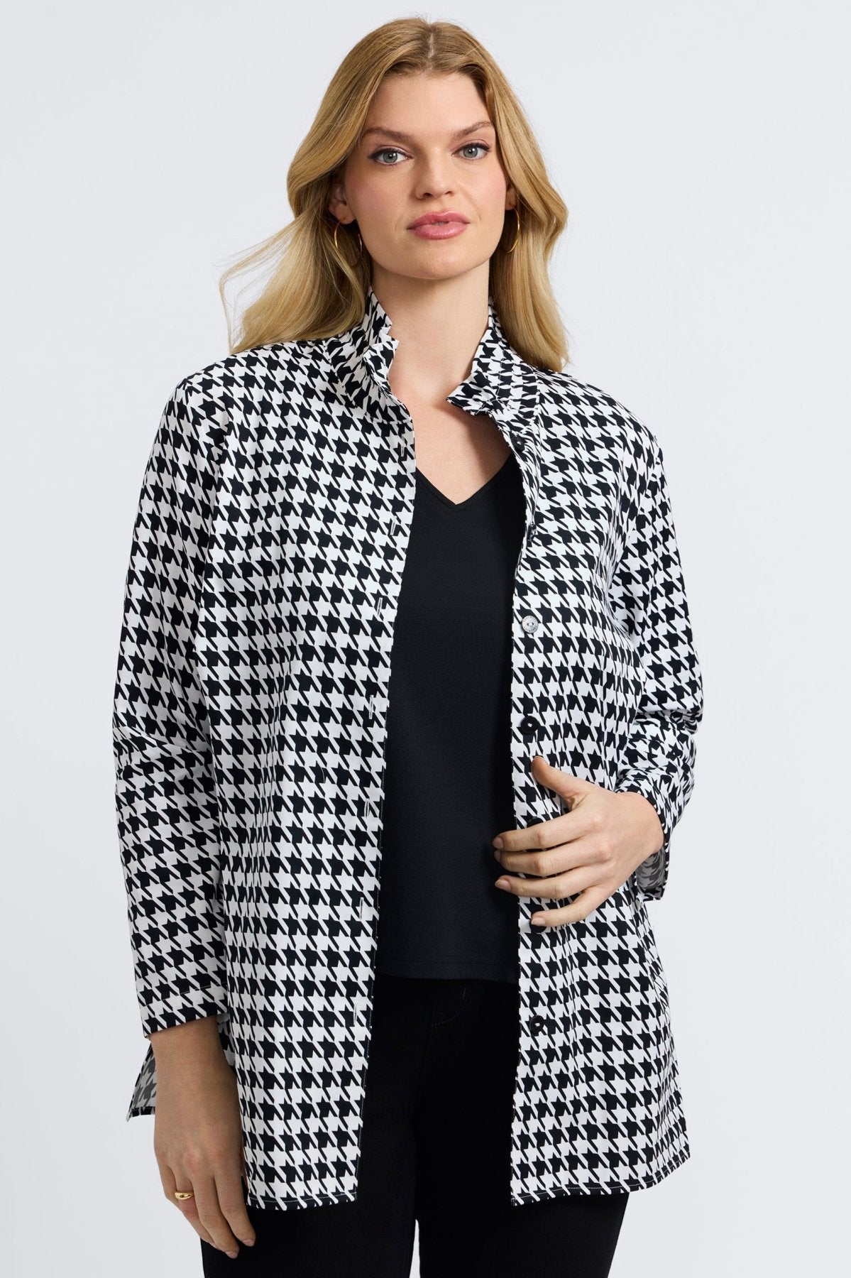 Carolina Plus Classic Houndstooth Long Sleeve Shirt Jacket
