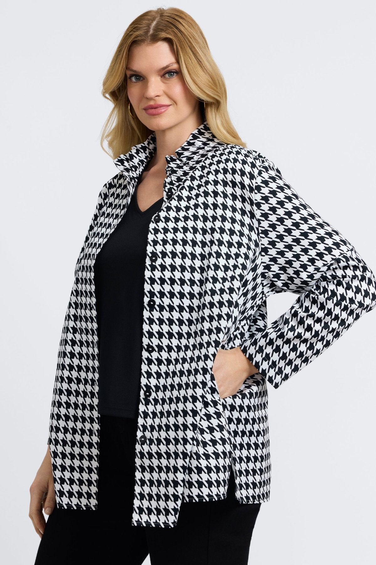 Carolina Plus Classic Houndstooth Long Sleeve Shirt Jacket