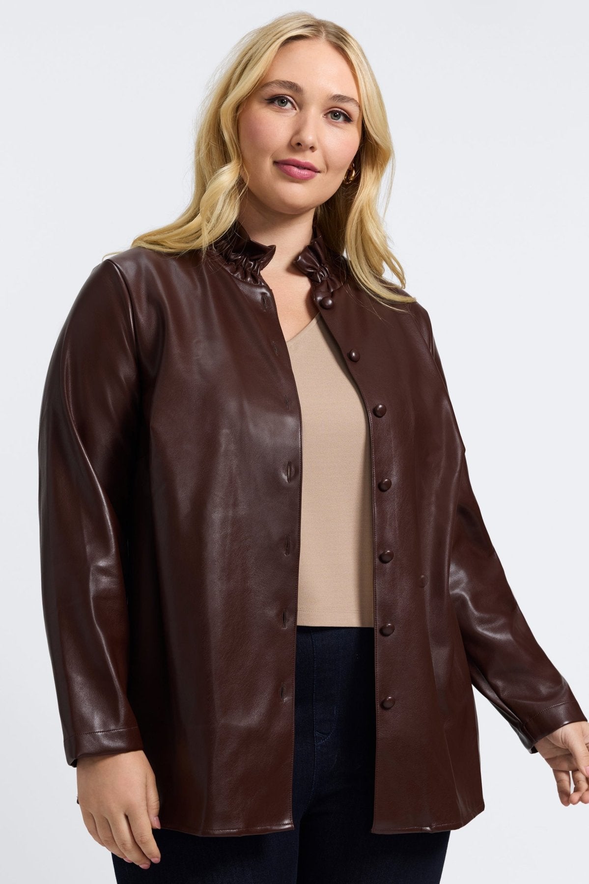 Carolina Plus Vegan Leather Long Sleeve Shirt Jacket