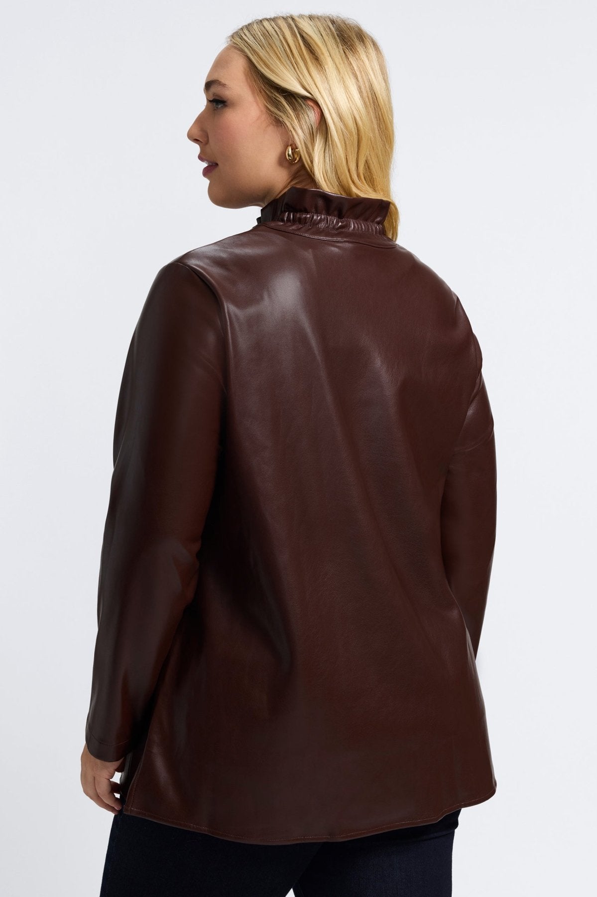 Carolina Plus Vegan Leather Long Sleeve Shirt Jacket