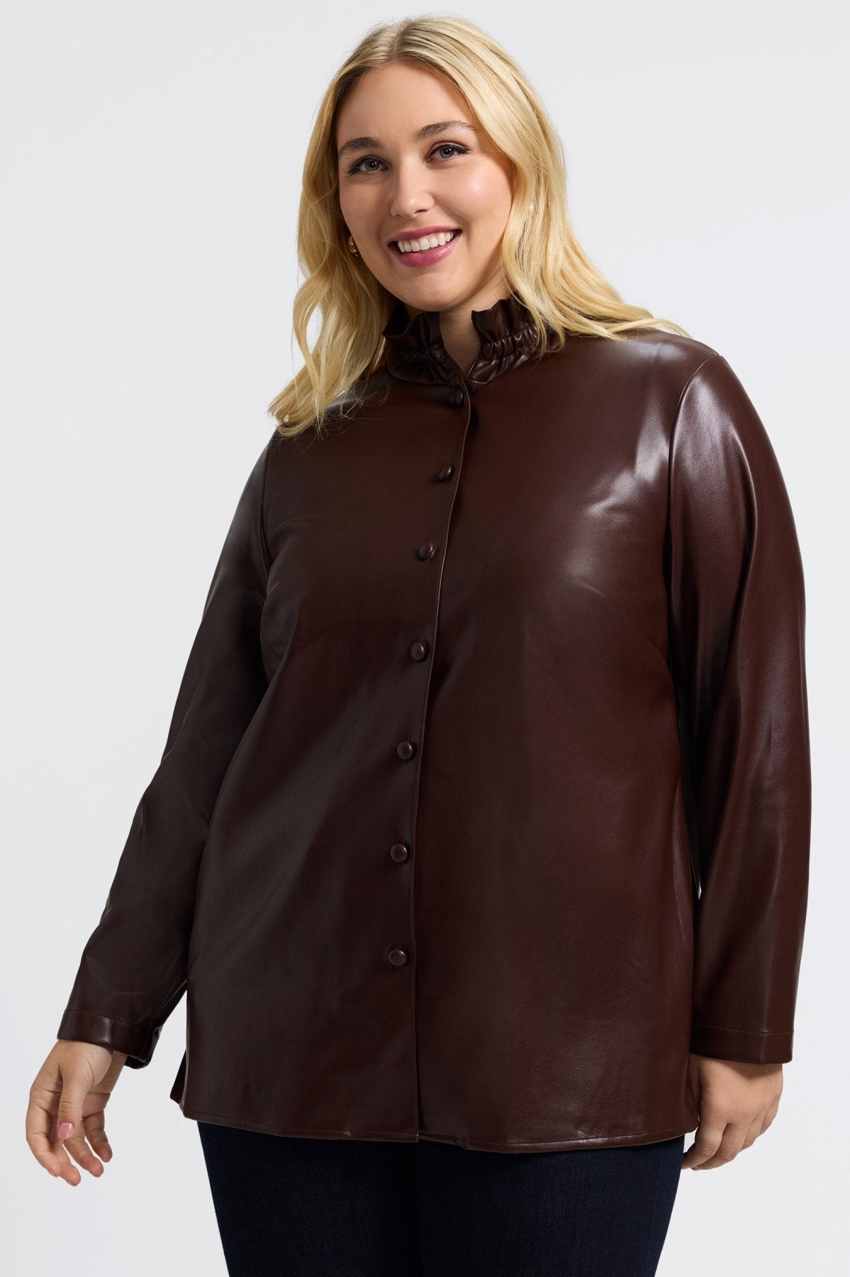 Carolina Plus Vegan Leather Long Sleeve Shirt Jacket