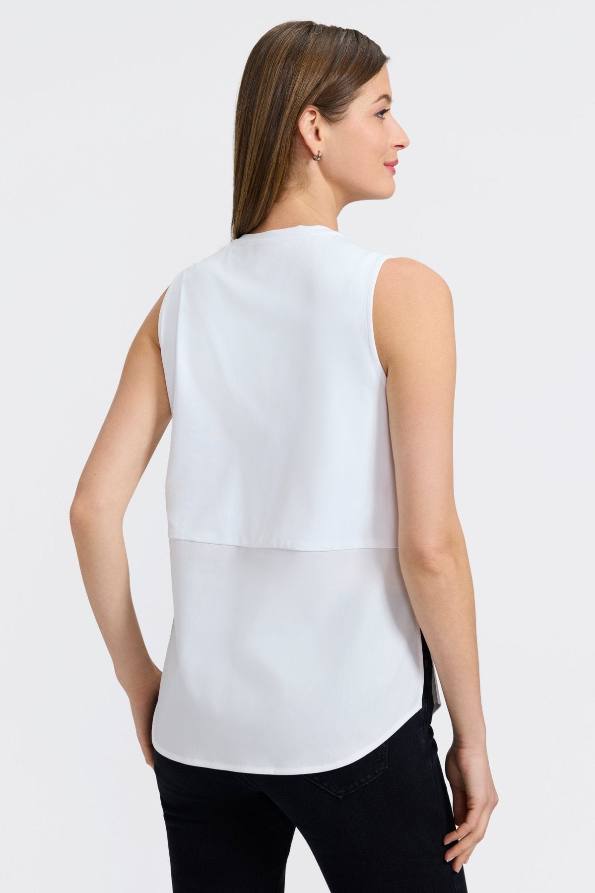 Jesse Knit-Woven Crew Cut Sleeveless Layering Tank- Foxcroft