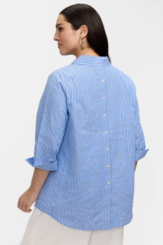Therese Plus Blue Seersucker 3/4 Sleeve Popover Shirt